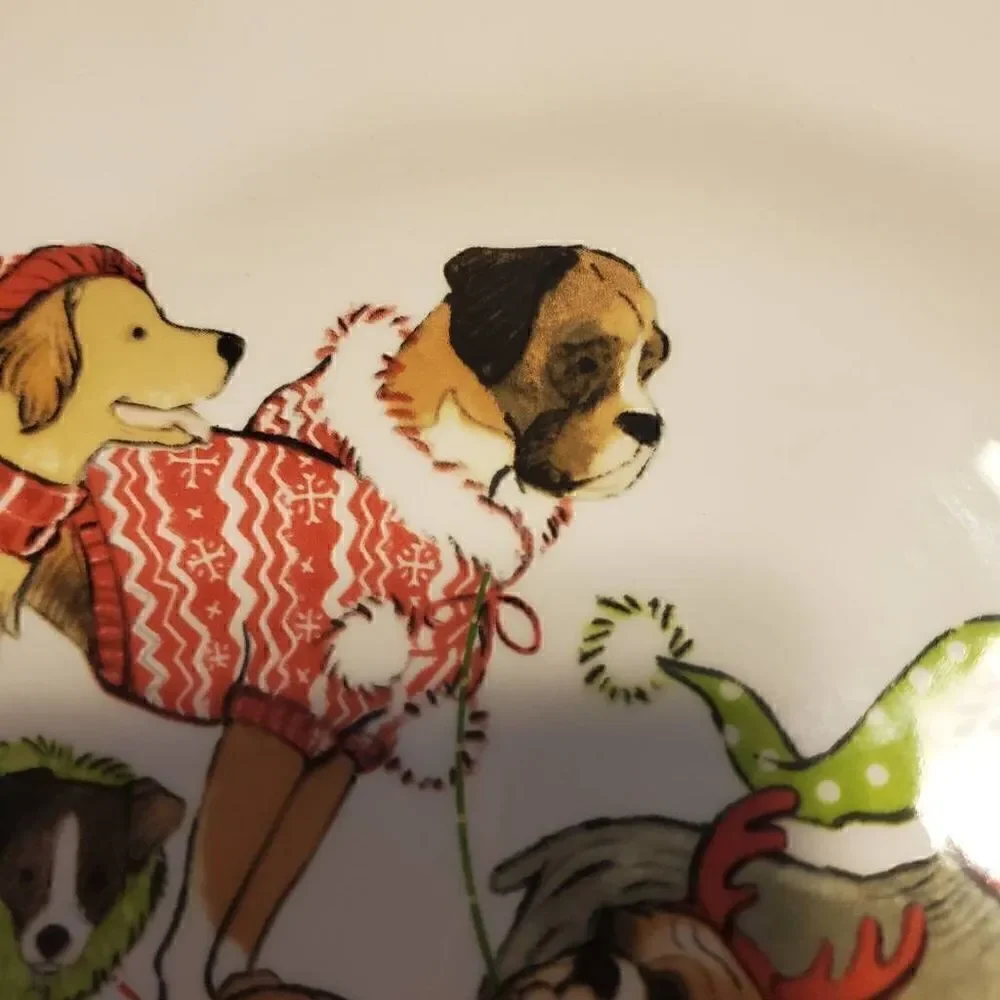 Pier 1 Imports Park Avenue Puppies Handpainted Ironstone Holiday Serving Plate